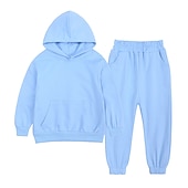 preiswerte 3D-Sets für Jungen-Kinder Jungen Kapuzenpulli &amp; Hose Kleidungsset 2 Stück Langarm Grün Blau Grau Volltonfarbe Baumwolle Strasse Lässig / Alltäglich Streetstyle Sport Standard / Herbst / Winter