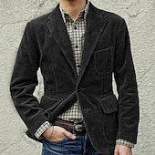 voordelige Casual Jassen-Voor heren Corduroyjack Blazer Buiten Alledaagse kleding Warm nappi Zak Herfst Winter Effen Modieus Streetwear Revers Normaal Zwart Koffie Jacks