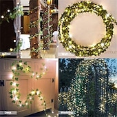 abordables Lumières de cordes solaires-Guirlande lumineuse solaire à LED de 2 m pour réception de mariage élégante – 8 modes, blanc chaud, étanche IP65, feuilles de lierre suspendues pour cour, décoration murale