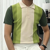 cheap Men&#039;s Classic Polo-Men&#039;s Knit Polo Sweater Polo Shirt Outdoor Street Turndown Button Short Sleeve Fashion Classic Striped Button Front Summer Spring Fall Regular Fit Black White Light Green Green Apricot Gray Knit Polo
