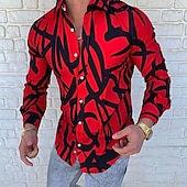 billiga Geometriska mönster-Herr Geometriska mönster Abstrakt Skjorta Knapp upp skjorta Långärmad Mode Designer Ledigt Utomhus Dagligen Höst Vinter Krage Mönster Button-Down Svart Gul Rubinrött Blå Grön