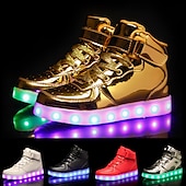abordables Zapatillas de hombre-Zapatillas altas con luces LED doradas para hombre: zapatos brillantes con suelas brillantes recargables para fiestas y ropa informal