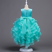 preiswerte Partykleider-kinderkleidung Mädchen Kleid Blumen Hochzeit Party Rüsche Sommer 4-13 Jahre Blau Purpur Grün