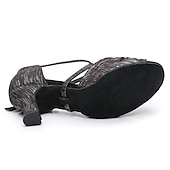 economico Scarpe per balli latini-Scarpe da ballo latino con cinturini dorati da donna – tacchi alti con suola in pelle scamosciata per salsa, ballo da sala e prove