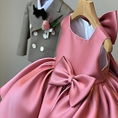 billige Blomsterpikekjoler-A-Line Knelengde Blomsterjente Kjole Bryllupsfest Jenter Søt Promkjole Sateng med Sløyfe(r) Elegant Passform 3-16 år å imponere