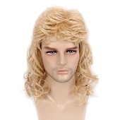 preiswerte Historische Perücken-Lustige Männer Perücke 70er 80er Perücke Rock Perücke 70er 80er Disco Mullet Perücken für Männer Hippie Lange Wellen 60er Männer Perücke für Party Faschingskostüm Nur Perücke Halloween Perücken