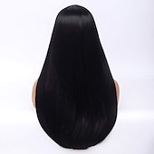 economico Parrucche da festa-parrucche per costume morticia addams la famiglia addams parrucca lunga liscia riga in mezzo parrucca sintetica costume di carnevale