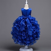 preiswerte Partykleider-kinderkleidung Mädchen Kleid Blumen Hochzeit Party Rüsche Sommer 4-13 Jahre Blau Purpur Grün
