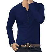 preiswerte Lässiges Henley-T-Shirt-Herren T-Shirt mit Knöpfen T Shirt Langarmshirt Langarm Stehkragen Frühling &amp; Herbst Einfach Leicht Klassisch Lässig Button-Down Urlaub Lässig Ferien Wein Schwarz Weiß Top T-Shirt für Herren