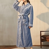 preiswerte Bademäntel für Damen-Damen-Schlafanzug, Bademantel, Nachthemd, 1 Stück, reine Farbe, warmer Plüsch, lässig, Party, Zuhause, Alltag, Fleece, Frottee, V-Bügel, lange Ärmel, moderner Stil, Gürtel inklusive Tasche,