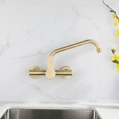 economico Rubinetti per lavello-Rubinetto cucina - Rubinetto cucina monocomando due fori oro spazzolato rubinetteria cucina moderna a parete