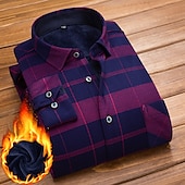 preiswerte Herren-Oberhemden-Herren Oberhemd Flanelljacke Flanell Hemden Kragenhemd Knopfhemd Schottenstoff Hochzeit Party Schwarz / Weiß Rote Marineblau Königsblau Langarm Umlegekragen Winter Bekleidung Button-Down
