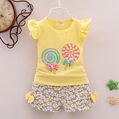 cheap Sets-Girls&#039; 3D Cartoon Bow T-shirt &amp; Shorts Short Sleeve Chic &amp; Modern Basic Casual Kid&#039;s