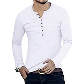 preiswerte Lässiges Henley-T-Shirt-Herren T-Shirt mit Knöpfen T Shirt Langarmshirt Langarm Stehkragen Frühling &amp; Herbst Einfach Leicht Klassisch Lässig Button-Down Urlaub Lässig Ferien Wein Schwarz Weiß Top T-Shirt für Herren