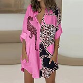preiswerte Blusenkleider-Damen blusenkleid Casual kleid Minikleid winterkleider damen Täglich Festtage Polyester Brautkleider schlicht Hemdkragen Taste Tasche Langarm Sommer Frühling Herbst 2022 Lockere Passform Weiß Rosa
