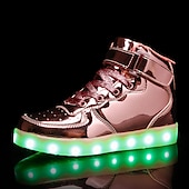 abordables Zapatillas de hombre-Zapatillas altas con luces LED doradas para hombre: zapatos brillantes con suelas brillantes recargables para fiestas y ropa informal