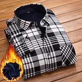 preiswerte Herren-Oberhemden-Herren Oberhemd Flanelljacke Flanell Hemden Kragenhemd Knopfhemd Schottenstoff Hochzeit Party Schwarz / Weiß Rote Marineblau Königsblau Langarm Umlegekragen Winter Bekleidung Button-Down