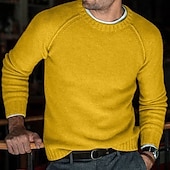 abordables suéter de los hombres-Hombre Pulóveres Pull-over Tejer De Punto Color sólido Cuello Barco Elegante Estilo retro Diario Ropa Invierno Otoño Verde Trébol Negro S M L