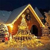 abordables Luces de Navidad-Cadena de luces para árbol de Navidad, decoración al aire libre, cadena de luces de estrellas, 8 modos de enchufe, 350 led, cascada, árbol de Navidad, topper de estrella, luz de hadas para patio,
