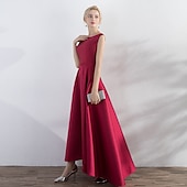 ieftine Rochii de Party-Rochie de seară în stil A-Line Rochie roșie și verde Rochie de nuntă pentru invitați Rochie de petrecere Asimetrică Fără mâneci Guler din piatra prețioasă Satin cu aspect elegant pentru a impresiona