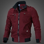 cheap Men&#039;s Jackets &amp; Coats-Men&#039;s Bomber Jacket Lightweight Jacket Summer Jacket Work Jacket Sports Climbing Windproof Warm Patchwork Fall Solid Color Stand Collar Cotton Black Army Green Red Blue Khaki Jacket