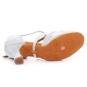 economico Scarpe per balli latini-Scarpe da ballo latino con cinturini dorati da donna – tacchi alti con suola in pelle scamosciata per salsa, ballo da sala e prove