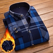 preiswerte Herren-Oberhemden-Herren Oberhemd Flanelljacke Flanell Hemden Kragenhemd Knopfhemd Schottenstoff Hochzeit Party Schwarz / Weiß Rote Marineblau Königsblau Langarm Umlegekragen Winter Bekleidung Button-Down