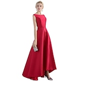 ieftine Rochii de Party-Rochie de seară în stil A-Line Rochie roșie și verde Rochie de nuntă pentru invitați Rochie de petrecere Asimetrică Fără mâneci Guler din piatra prețioasă Satin cu aspect elegant pentru a impresiona