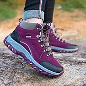 cheap Women&#039;s Sneakers-Women&#039;s Waterproof Purple Hiking Boots with Lace-Up Closure and Cushioned Sole - Ideal for Outdoor Adventures