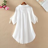 abordables Hauts Unis pour Femmes-chemisier femme streetwear décontracté couleur unie demi manches hauts réguliers col de chemise travail quotidien week-end noir blanc jaune rouge printemps automne