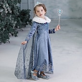 preiswerte Märchen-Motto-Kleider-Kindermädchenkleid Schneeflocke Langarm Performance Party süßes Baumwoll-Midikleid in A-Linie Herbst Winter 3–10 Jahre Marineblau