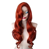 baratos Perucas de festa-peruca de sereia jessica rabbit ondulado longo cabelo ruivo cobre pequena sereia princesa ariel resistente ao calor cosplay traje peruca peruca de carnaval