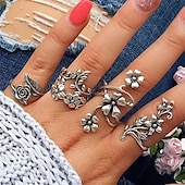 billiga Ringar-Ringuppsättning Fest Retro Silver Legering Blomma form Mode Vintage Punk 4st / Dam