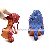 abordables Chaussures de danses latines-chaussures de danse à strass argentées pour femmes avec lanières croisées - talons ouverts pour salle de bal et latine