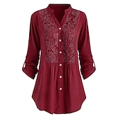 preiswerte Damen Arbeitsoberteile-Damen Hemd Spitzenhemd Tunika Hemdbluse elegant Urlaub Damen einfarbig Blumenspitze Häkel Langarm normale Oberteile Hemdkragen Party Casual Alltag Schwarz Weiß Wein Mintgrün
