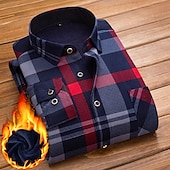 preiswerte Herren-Oberhemden-Herren Oberhemd Flanelljacke Flanell Hemden Kragenhemd Knopfhemd Schottenstoff Hochzeit Party Schwarz / Weiß Rote Marineblau Königsblau Langarm Umlegekragen Winter Bekleidung Button-Down