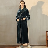 preiswerte Bademäntel für Damen-Damen-Schlafanzug, Bademantel, Nachthemd, 1 Stück, reine Farbe, warmer Plüsch, lässig, Party, Zuhause, Alltag, Fleece, Frottee, V-Bügel, lange Ärmel, moderner Stil, Gürtel inklusive Tasche,