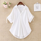 abordables Hauts Unis pour Femmes-chemisier femme streetwear décontracté couleur unie demi manches hauts réguliers col de chemise travail quotidien week-end noir blanc jaune rouge printemps automne
