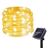 ieftine Alimentare Energie Solară-lumini de frânghie solare în aer liber alimentate cu energie solară tuburi impermeabile în aer liber cu 100 de leduri 35,7 picioare 8 moduri sârmă de cupru lumini de zână pentru gard de grădină patio curte petrecere nuntă sală de Crăciun
