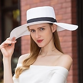 cheap Party Hats-Hats Polyester Straw Hat Sun Hat Casual Holiday Simple With Bowknot Headpiece Headwear