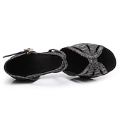 economico Scarpe per balli latini-Scarpe da ballo latino con cinturini dorati da donna – tacchi alti con suola in pelle scamosciata per salsa, ballo da sala e prove