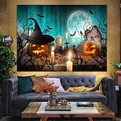 halpa halloween seinävaatteita-halloween koristeet kuvakudos jack o lyhty kurpitsa sisustus seinä taide suuri riippuva kuvakudos seinämaalaus sisustus valokuva tausta peitto verho koti makuuhuone olohuone lepakko kummitus talo