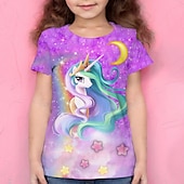 economico Cartone animato 3D della ragazza-Da ragazza 3D Animali maglietta T-shirt Manica corta Stampa 3D Estate Attivo Poliestere Bambino 4-12 anni Da tutti i giorni Standard