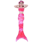 voordelige Zeemeermin badpak-Kinderen Voor meisjes Drie stuk Zeemeermin zwemkleding Badmode Bikini Strand Zwemmen Afdrukken Actief leuke Style Badpakken 4-12 jaar Zomer Rose paars Polkadot
