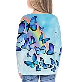 cheap Girl&#039;s 3D Cartoon-Girls&#039; 3D Rainbow Butterfly T shirt Long Sleeve 3D Print Fall Active Kids 4-12 Years Regular Fit