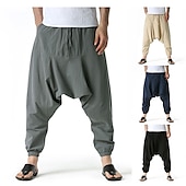 olcso Retro-Férfi Háremnadrág Vászon nadrág Nadrág Nyári nadrág Nadrágok Rugalmas derék Drop Crotch Sima Mekano Teljes hossz Hétköznapi Napi Len / pamut keverék Pamut és ágynemű Hippi Jóga Laza öltözet Fekete
