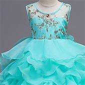 preiswerte Partykleider-kinderkleidung Mädchen Kleid Blumen Hochzeit Party Rüsche Sommer 4-13 Jahre Blau Purpur Grün