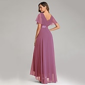 abordables Mariage Décontracté / de Jour-Robe de mariage en A-line froncée élégante pour les invitées de mariage mariage à la plage formelle cravate noire pour demoiselles d&#039;honneur longueur de sol manches courtes décolleté en V chiffon dos