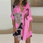 preiswerte Blusenkleider-Damen blusenkleid Casual kleid Minikleid winterkleider damen Täglich Festtage Polyester Brautkleider schlicht Hemdkragen Taste Tasche Langarm Sommer Frühling Herbst 2022 Lockere Passform Weiß Rosa