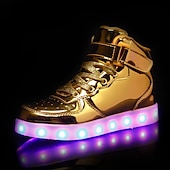 abordables Zapatillas de hombre-Zapatillas altas con luces LED doradas para hombre: zapatos brillantes con suelas brillantes recargables para fiestas y ropa informal
